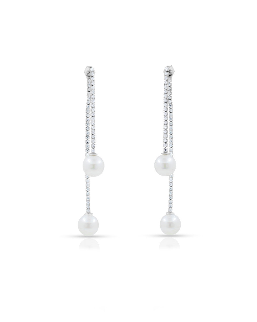 Silver Elegant Cascade Pearl Drop Earrings