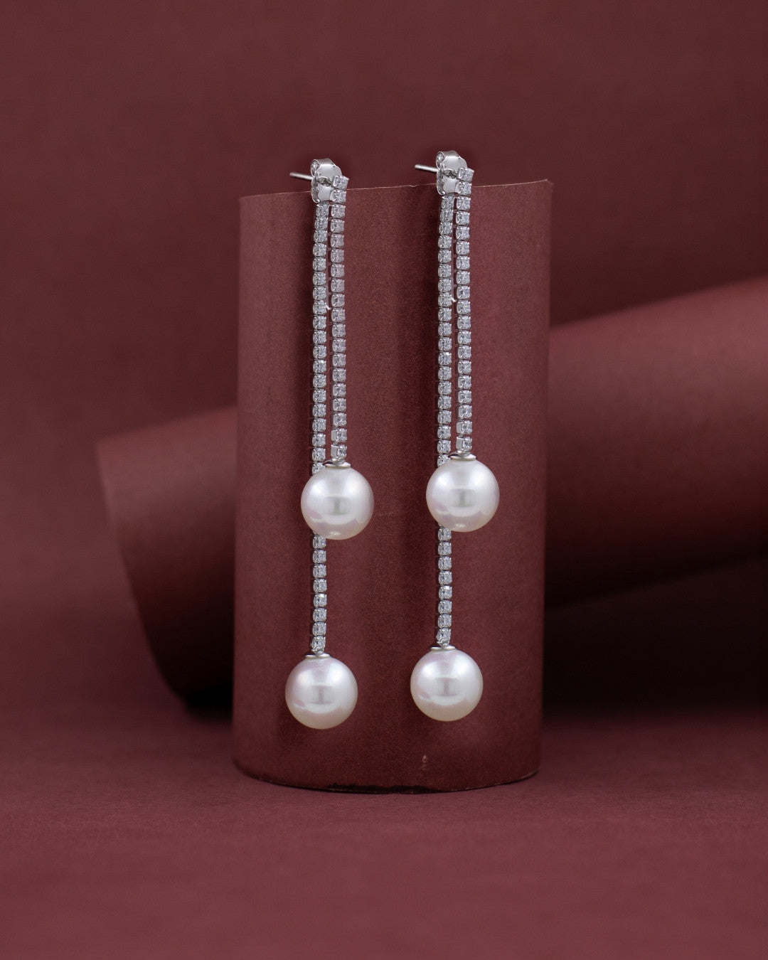 Silver Elegant Cascade Pearl Drop Earrings