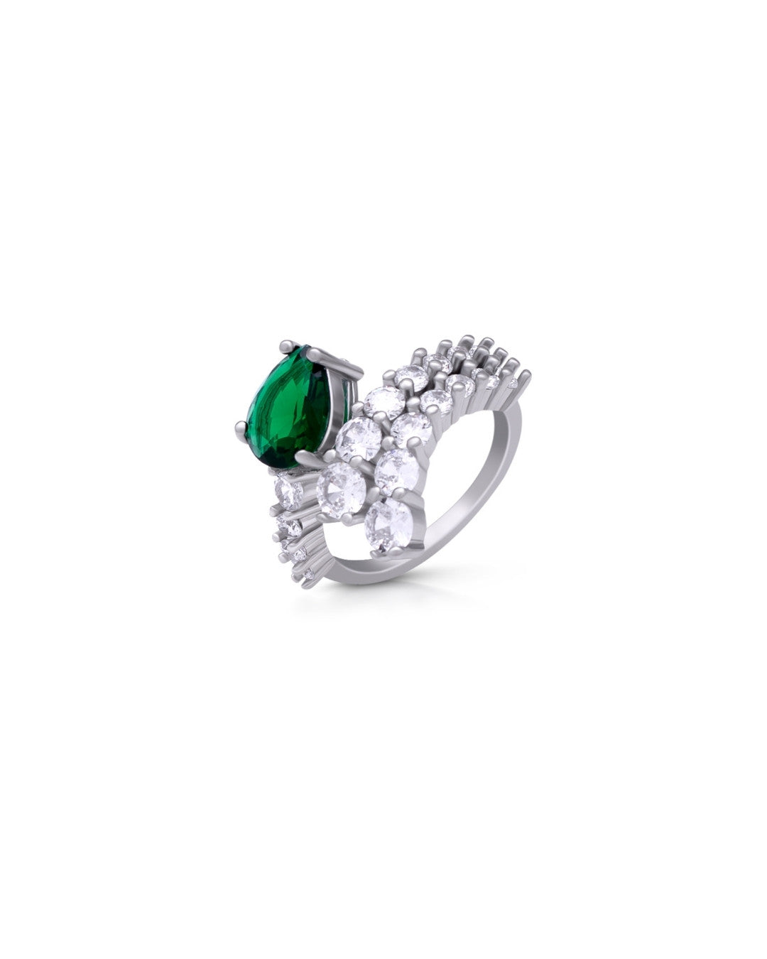 Silver Emerald Cascade Statement Ring