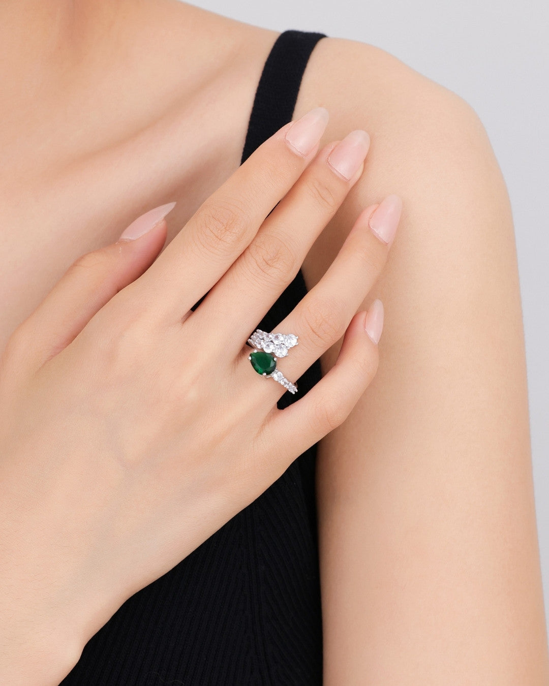 Silver Emerald Cascade Statement Ring