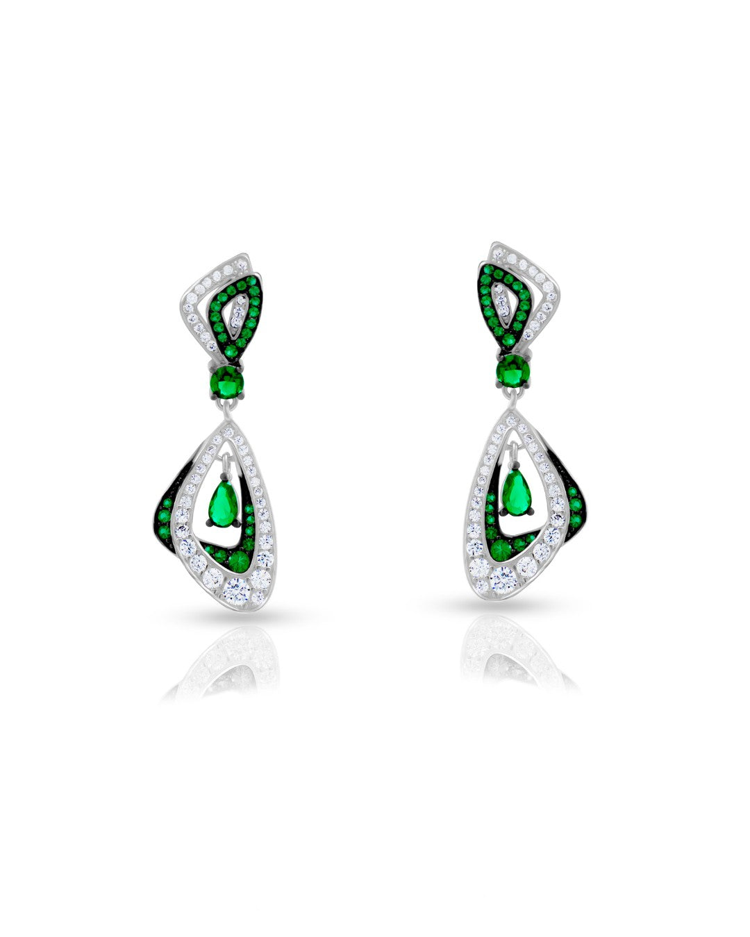 Silver Emerald Mirage Drop Earrings
