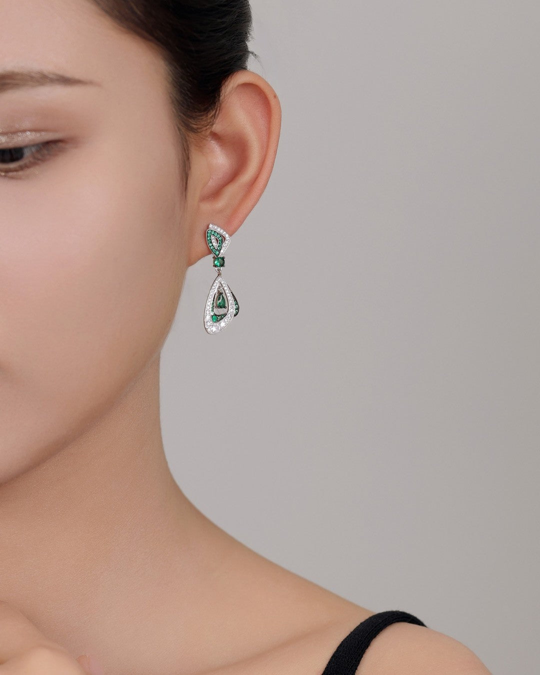 Silver Emerald Mirage Drop Earrings