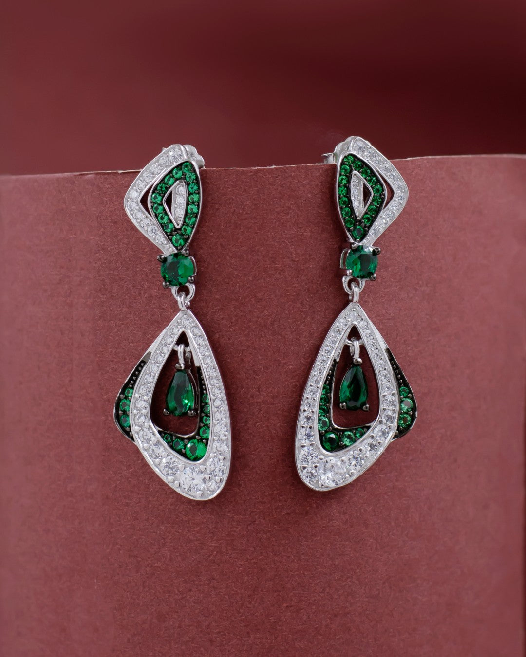 Silver Emerald Mirage Drop Earrings