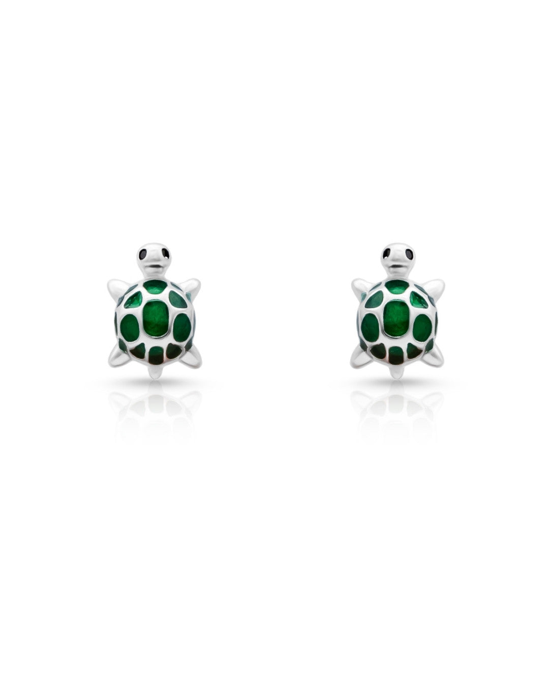 Silver Emerald Turtle Stud Earrings