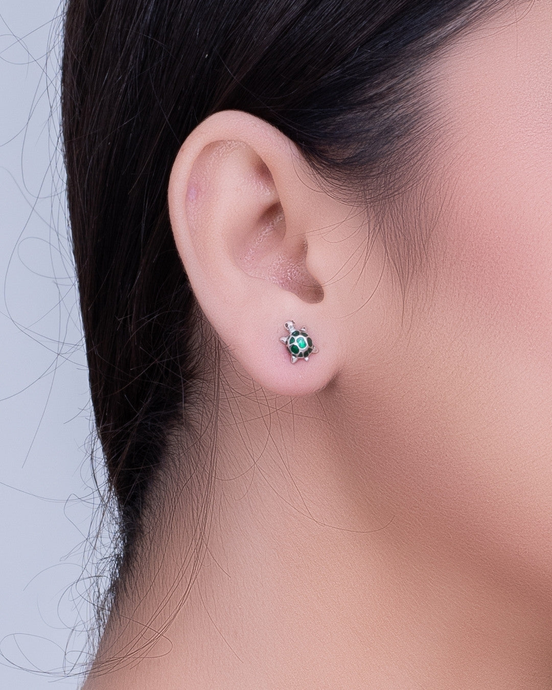 Silver Emerald Turtle Stud Earrings