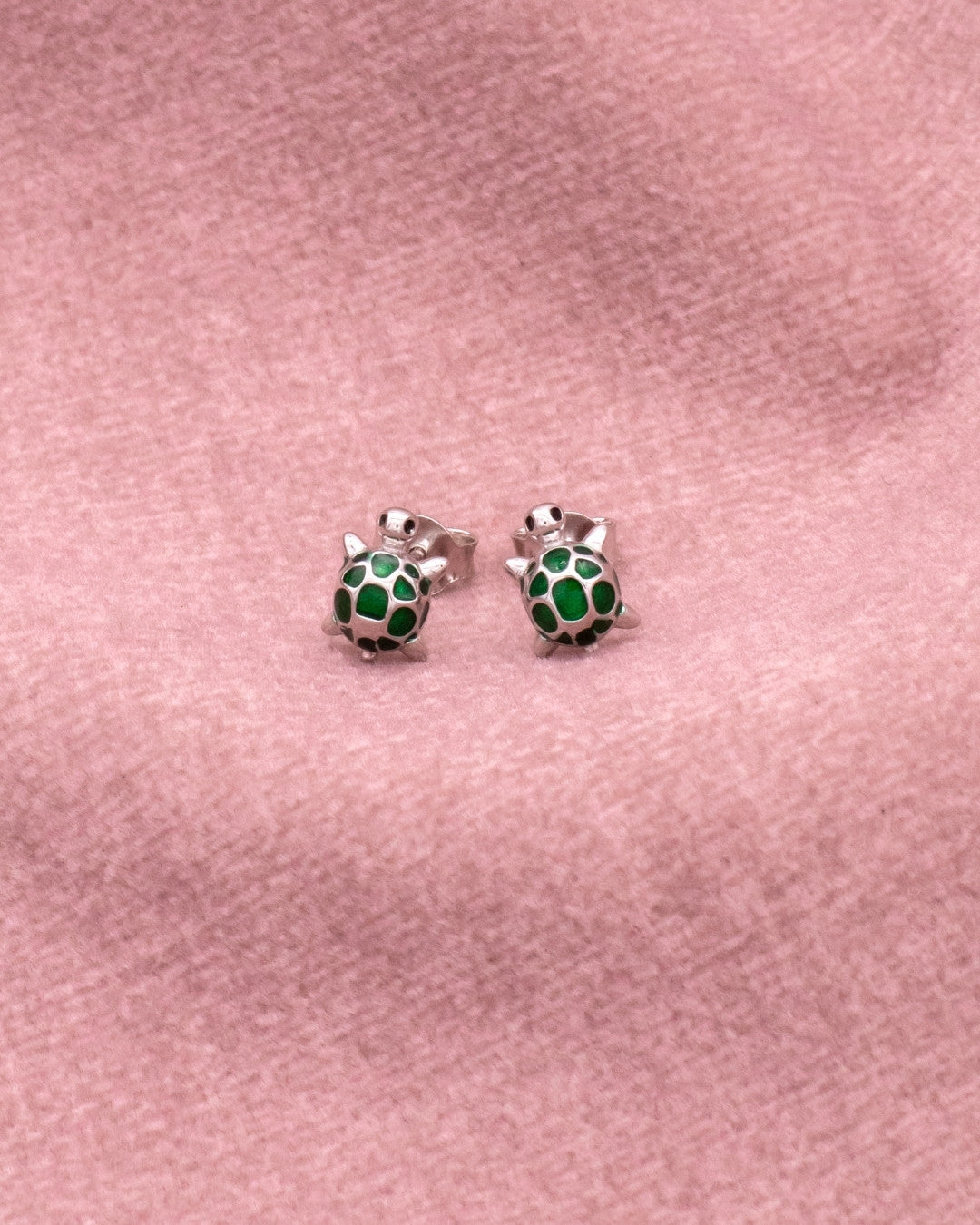 Silver Emerald Turtle Stud Earrings