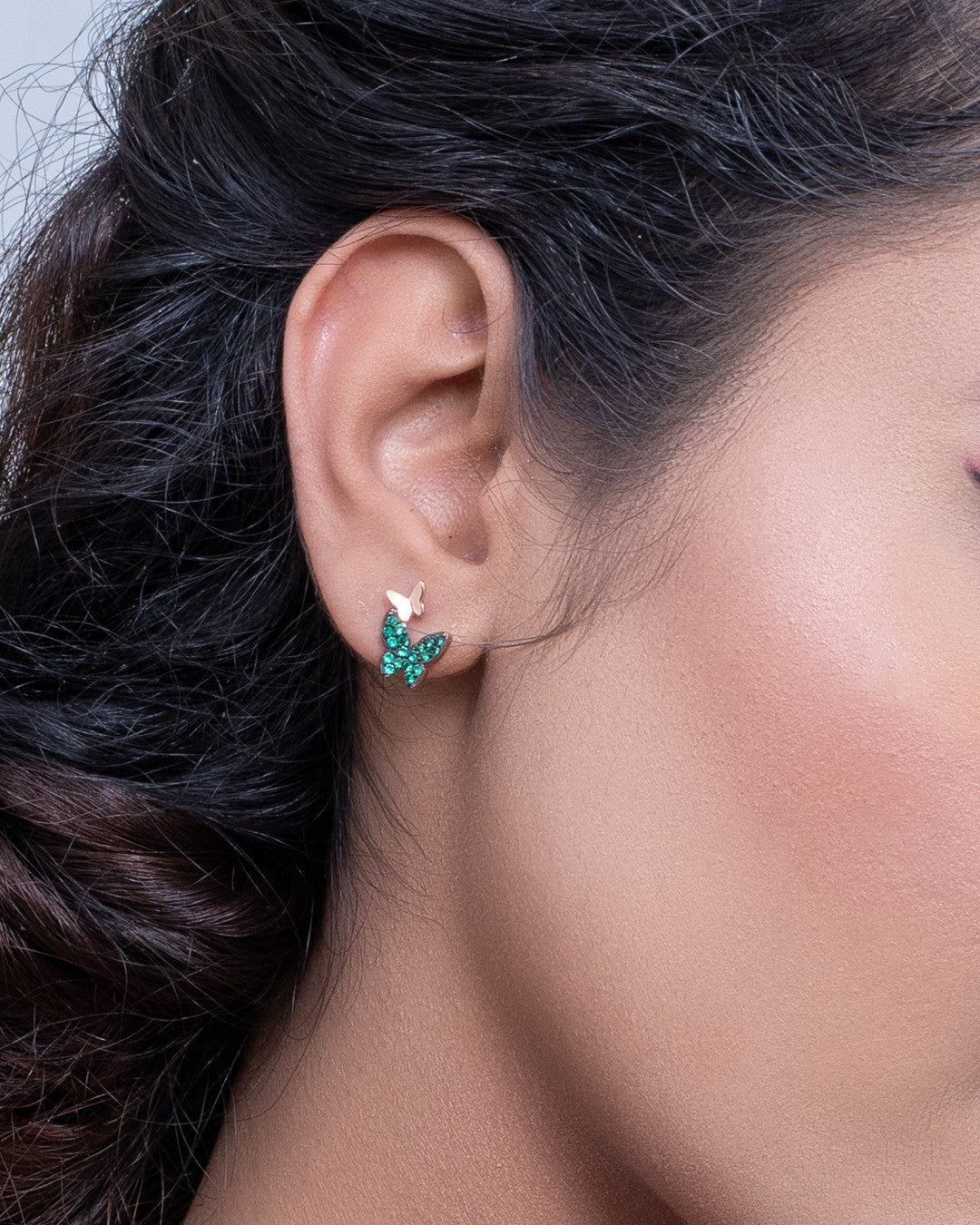 Silver Emrald Butterfly Earrings