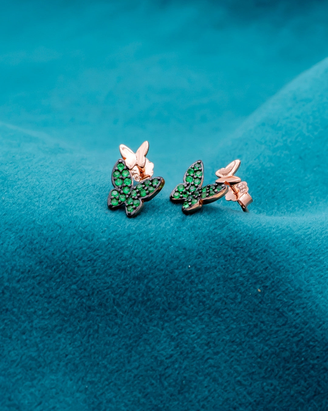 Silver Emrald Butterfly Earrings
