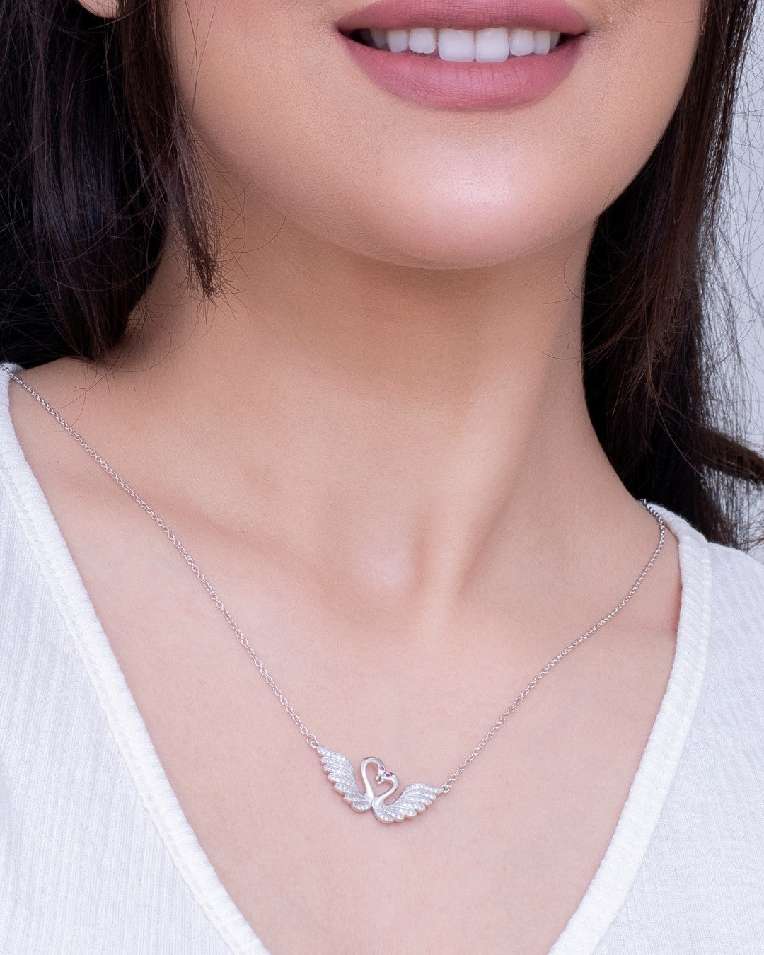 Silver Eternal Love Swans Pendant Necklace