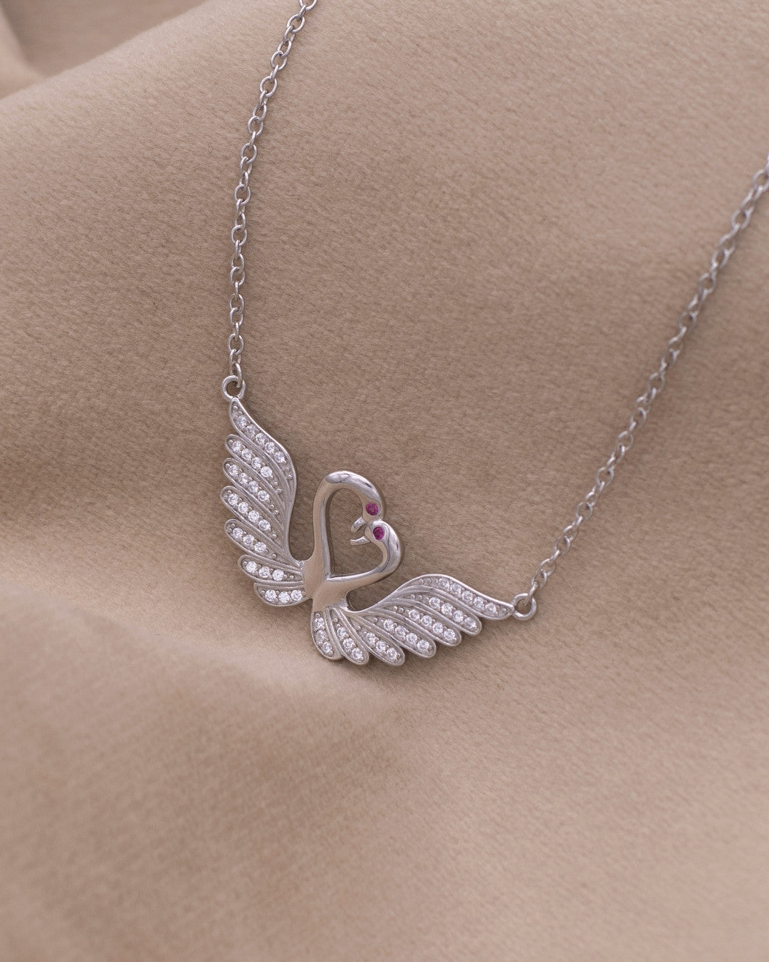 Silver Eternal Love Swans Pendant Necklace