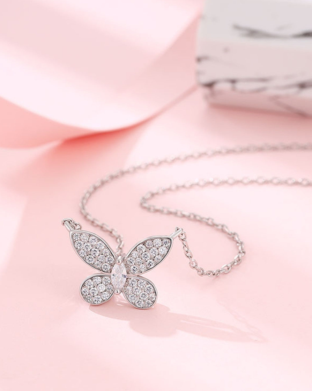 Silver Ethereal Butterfly Sparkle Pendant Necklace