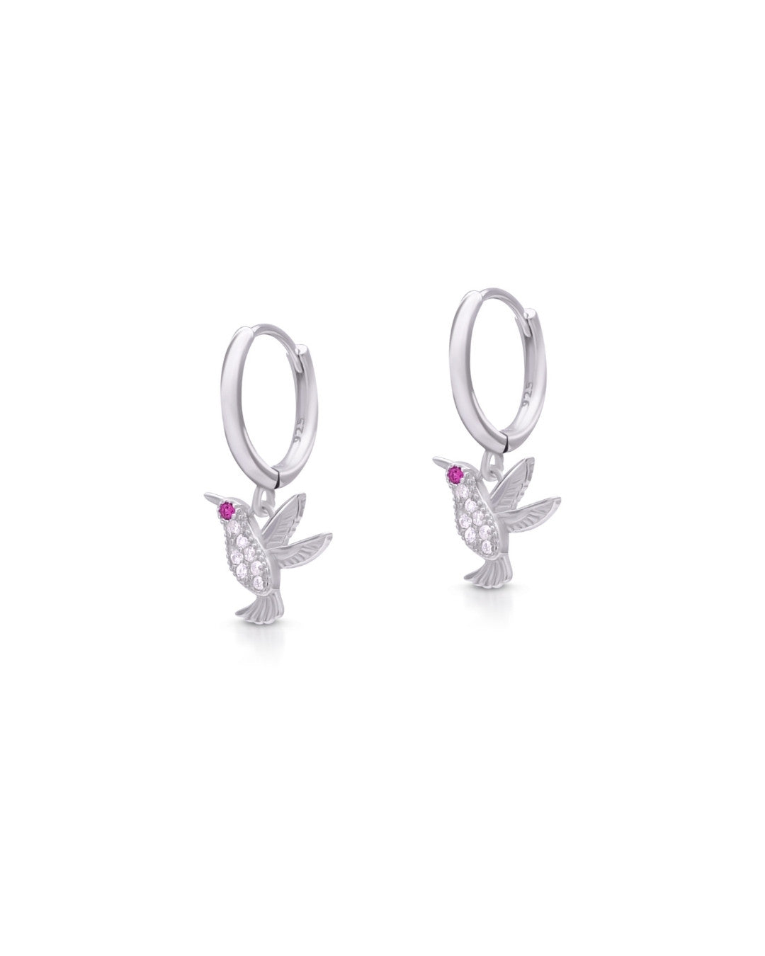 Silver Fluttering Grace Hummingbird Hoop Earrings