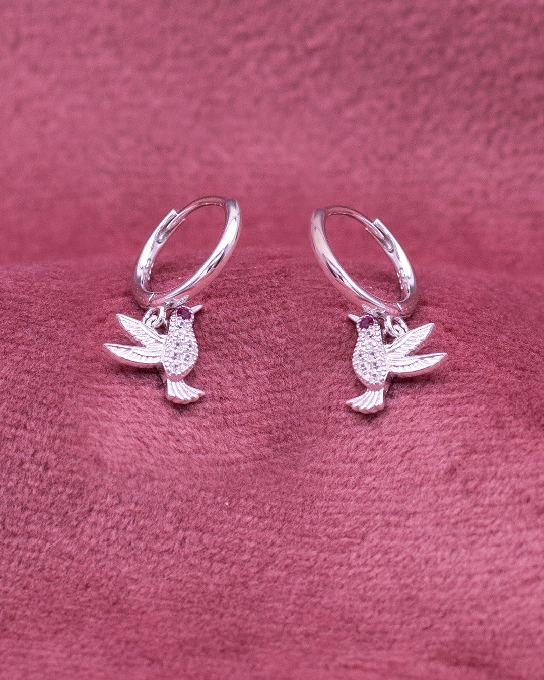 Silver Fluttering Grace Hummingbird Hoop Earrings