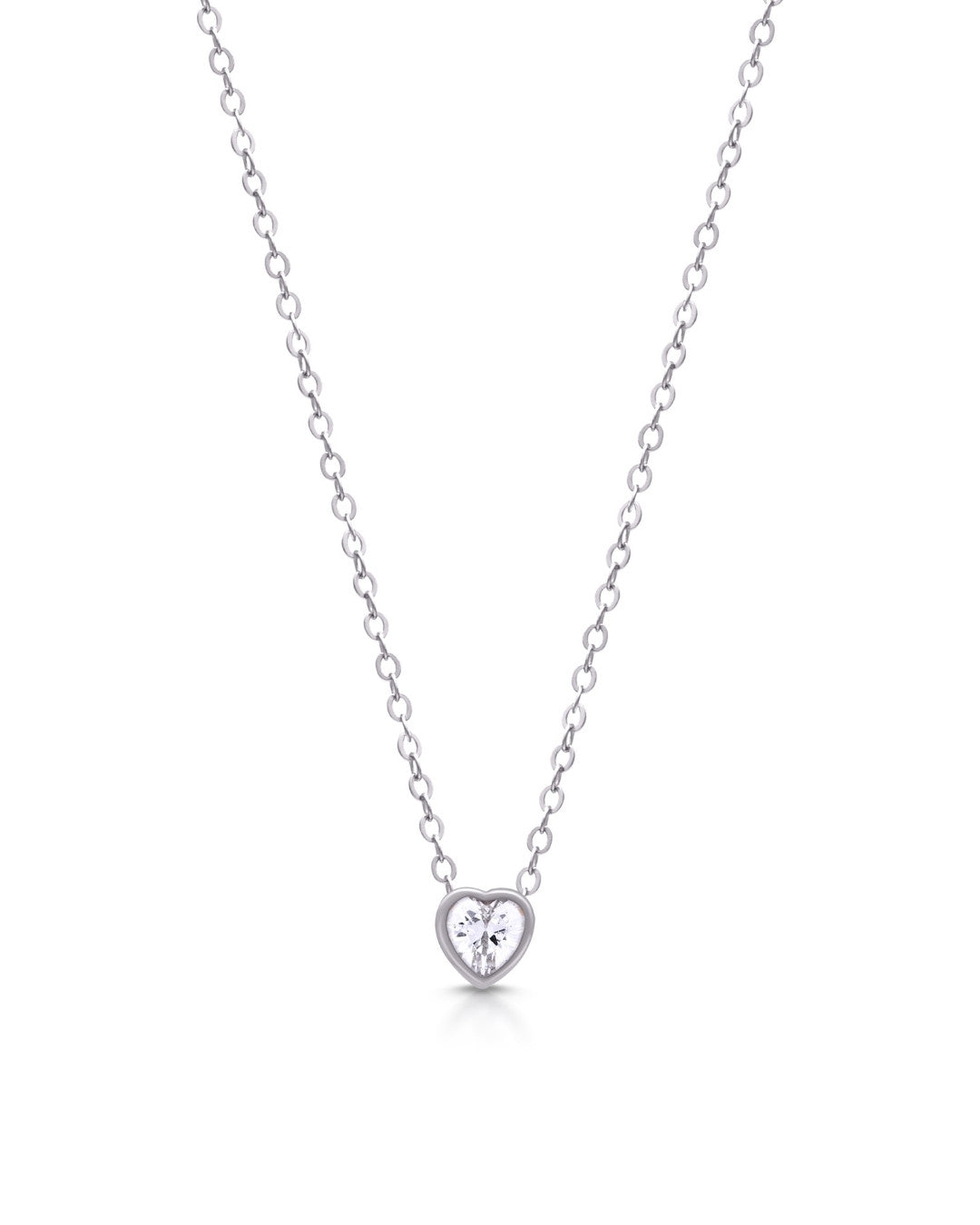 Silver Glowing Heart Solitaire Pendant Necklace
