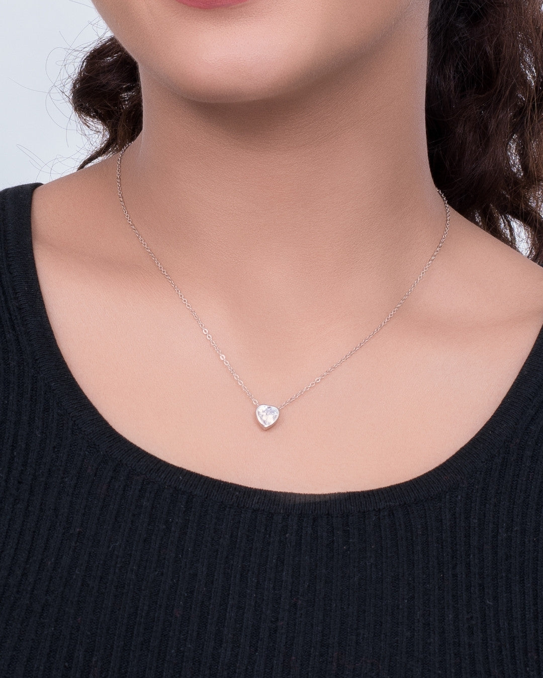 Silver Glowing Heart Solitaire Pendant Necklace
