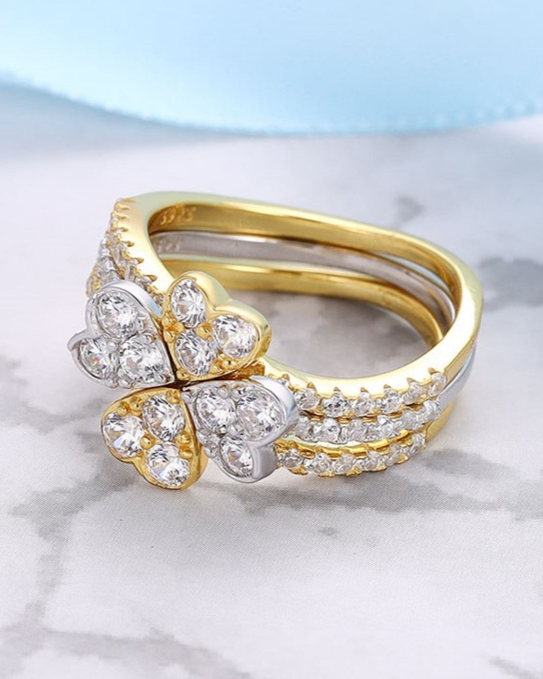 Silver Golden Blossom Stacked Ring