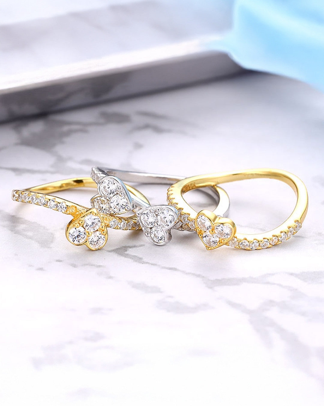 Silver Golden Blossom Stacked Ring