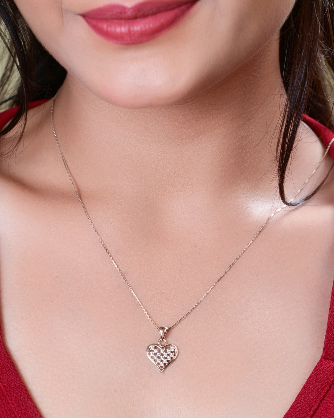 Silver Golden Glow Heart Pendant & Earrings Set