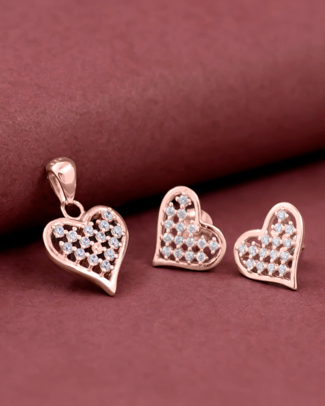 Silver Golden Glow Heart Pendant & Earrings Set
