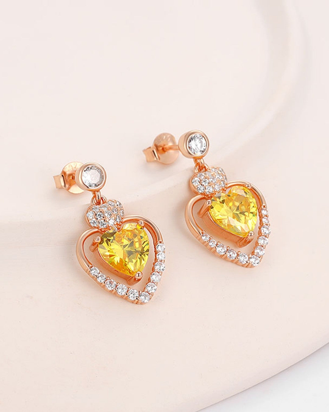 Silver Golden Radiance Heart Earrings