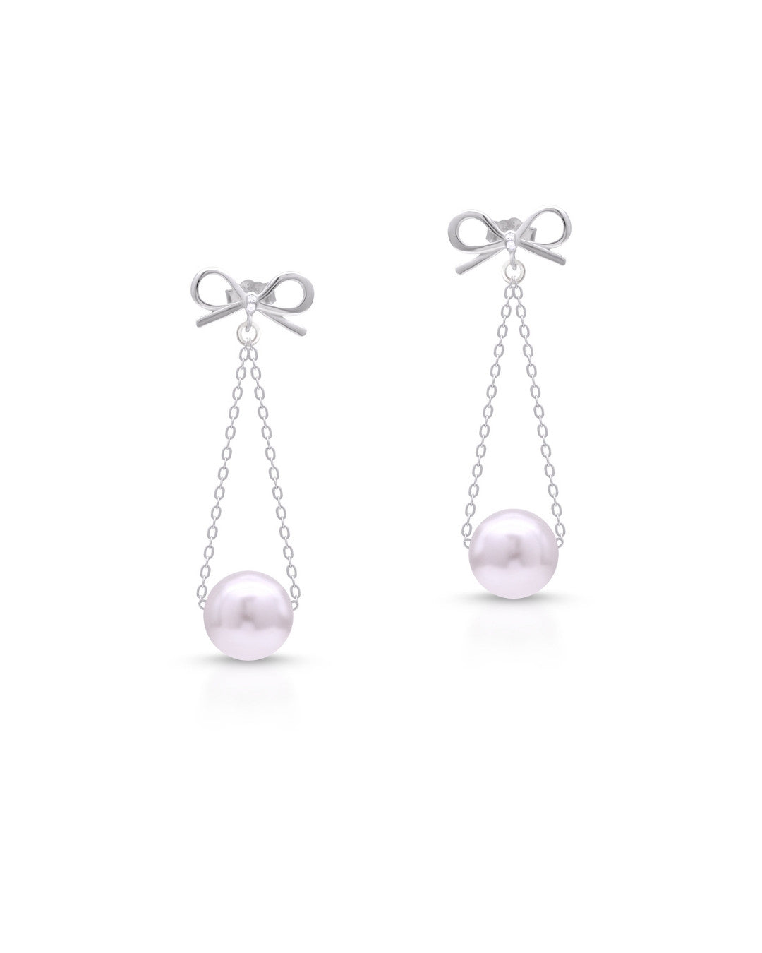 Silver Graceful Bow Pearl Drop Earrings