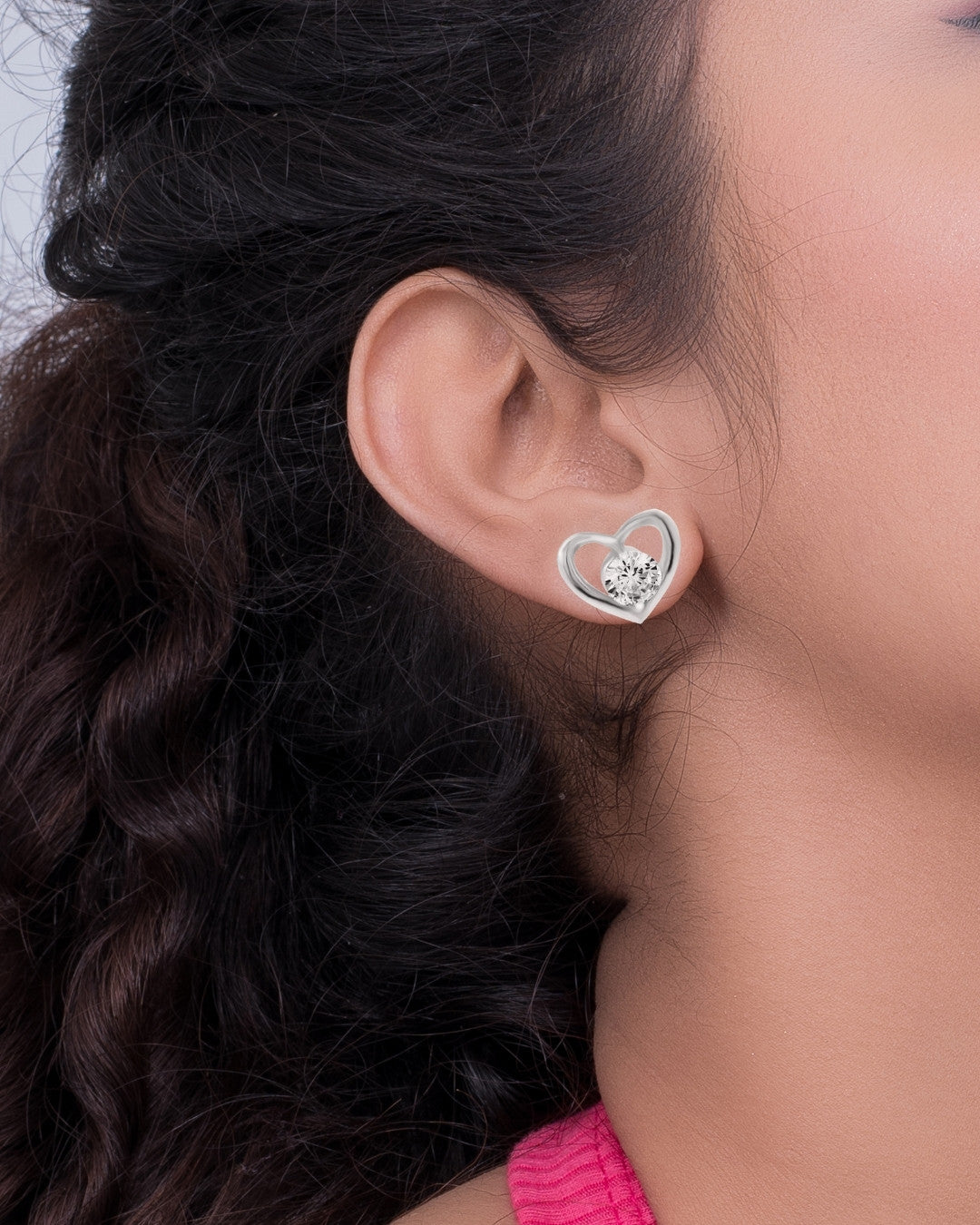 Silver Heartfelt Radiance Stud Earrings