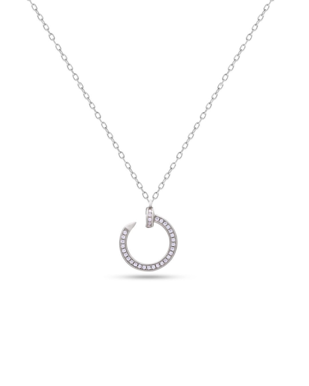 Silver Infinity Spark Crescent Pendant Necklace