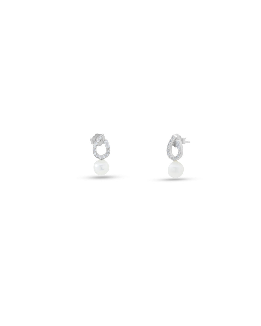 Silver Lucky Charm Pearl Stud Earrings