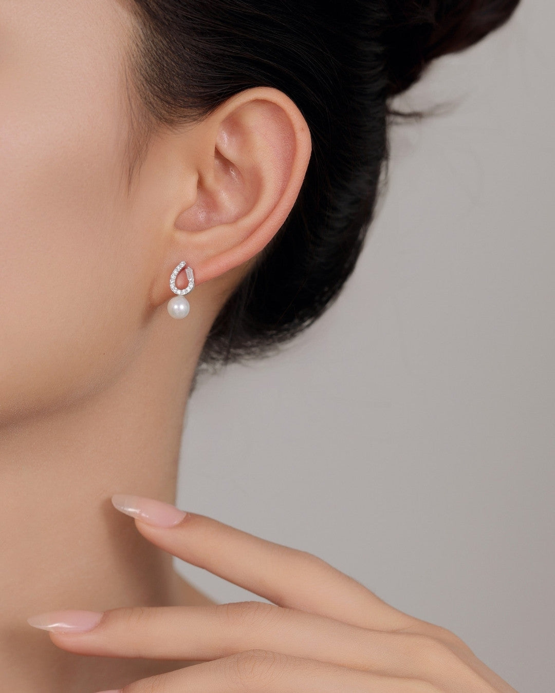 Silver Lucky Charm Pearl Stud Earrings