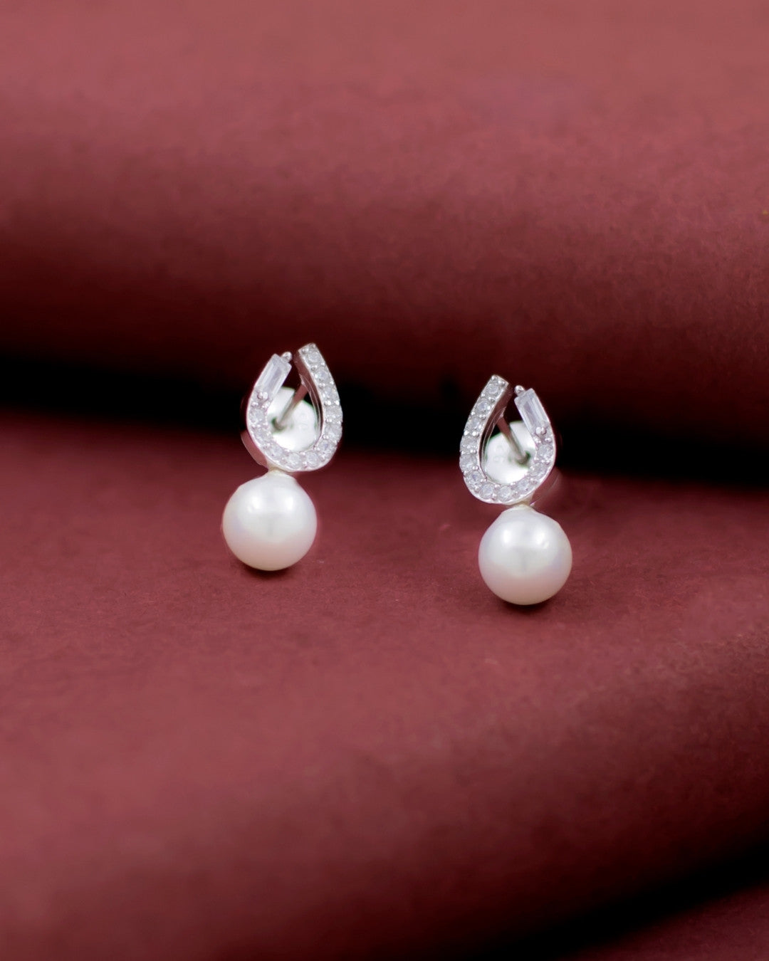 Silver Lucky Charm Pearl Stud Earrings