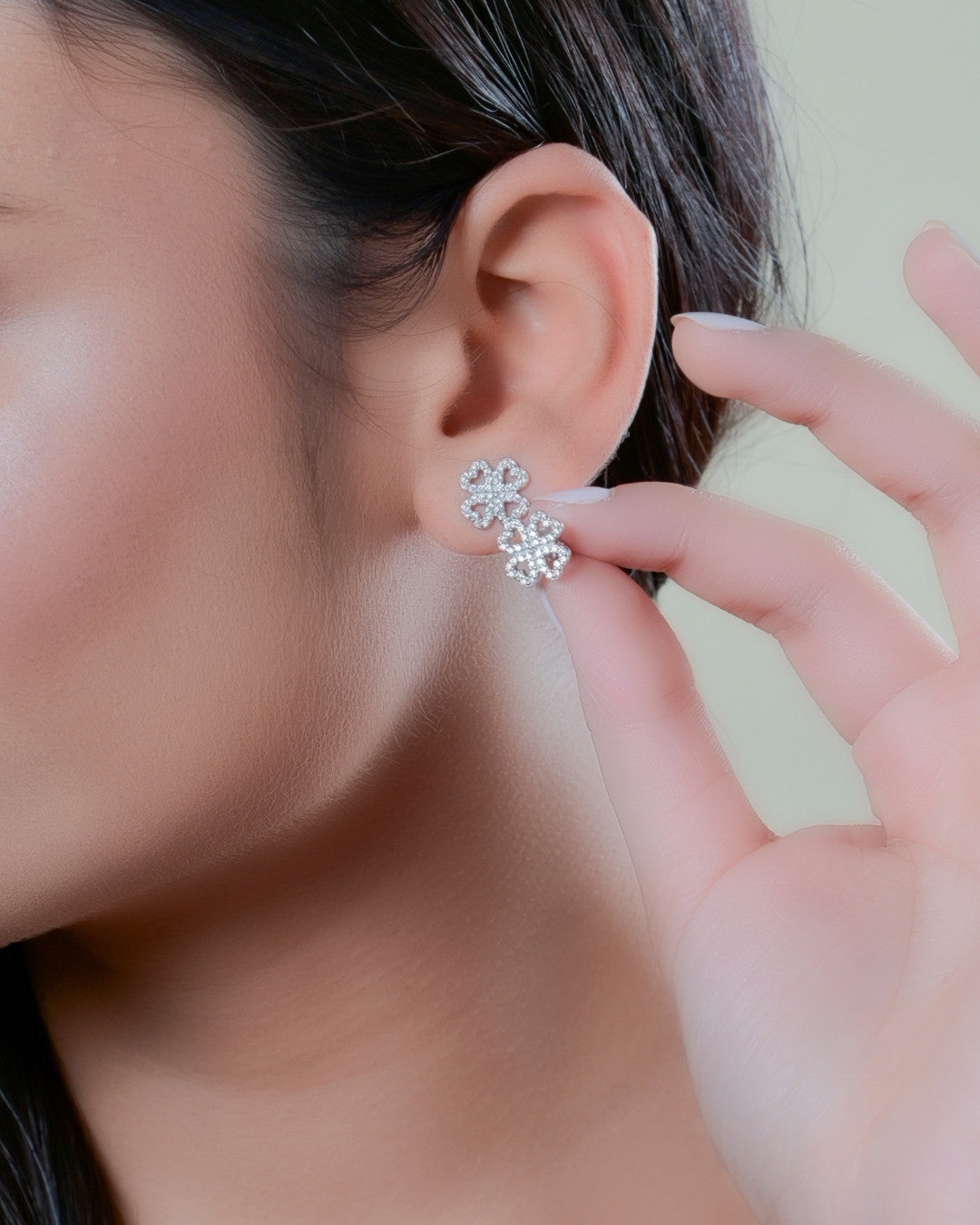Silver Lucky Clover Sparkle Earrings
