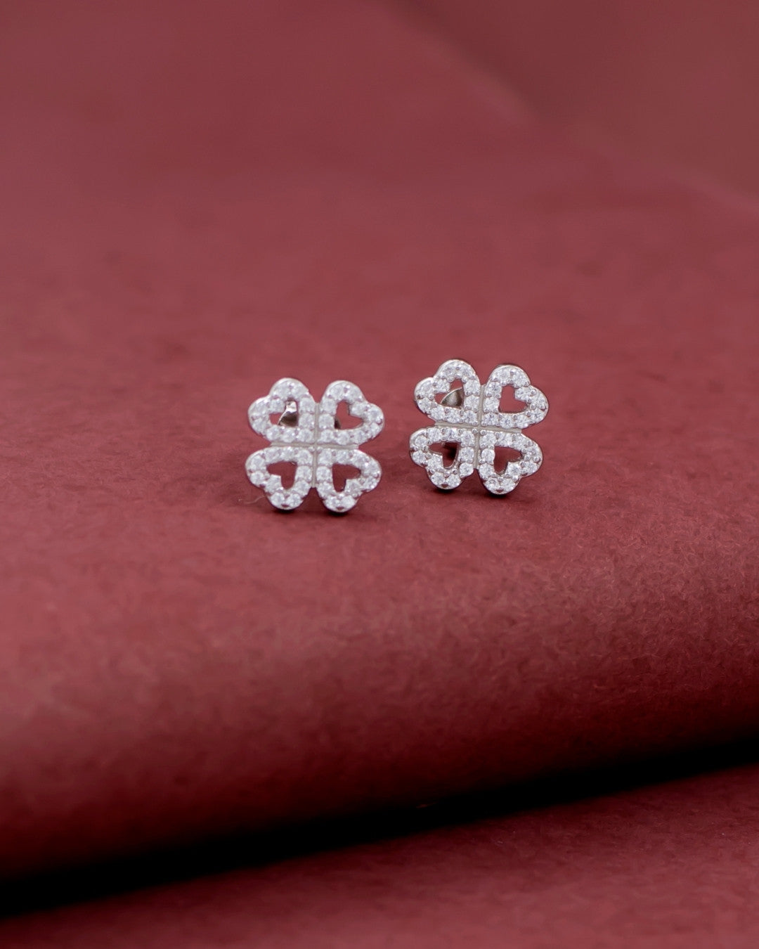 Silver Lucky Clover Sparkle Earrings