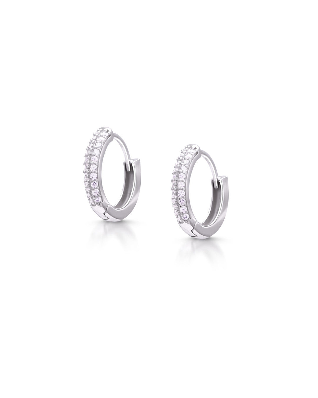 Silver Lustrous Diamond Hoop Earrings