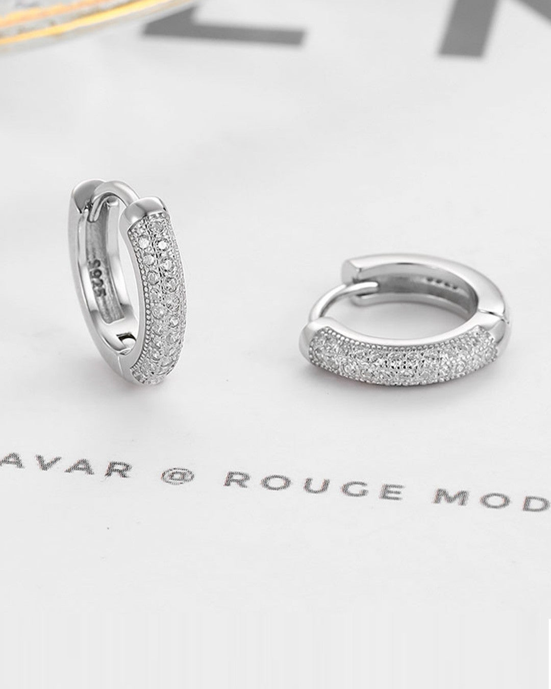 Silver Lustrous Diamond Hoop Earrings