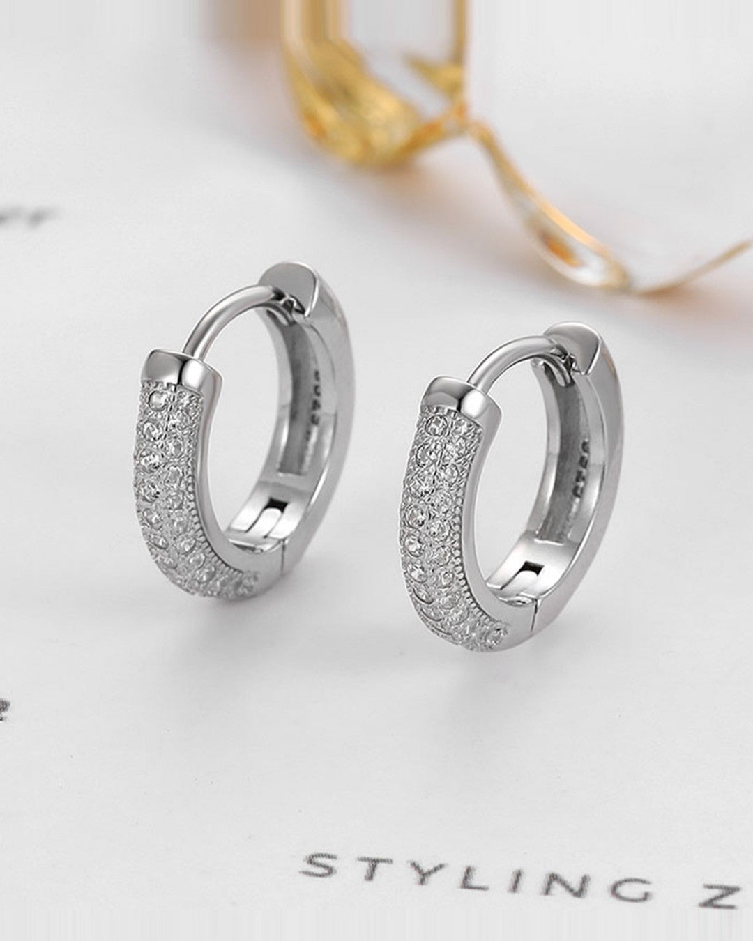 Silver Lustrous Diamond Hoop Earrings