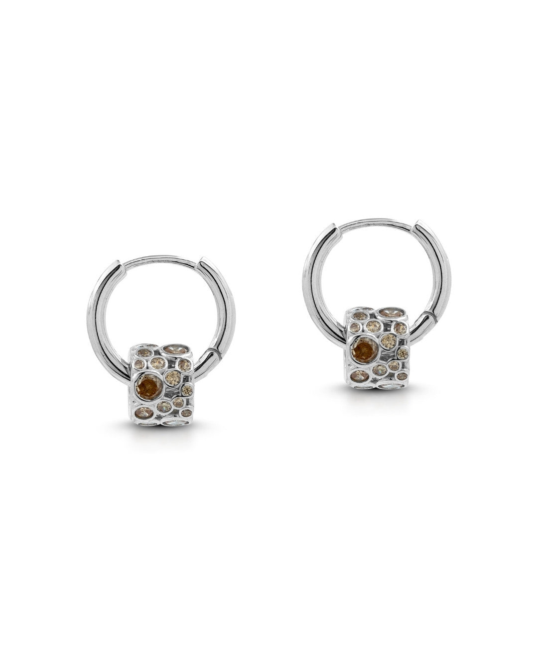 Silver Luxe Dice Hoop Earrings