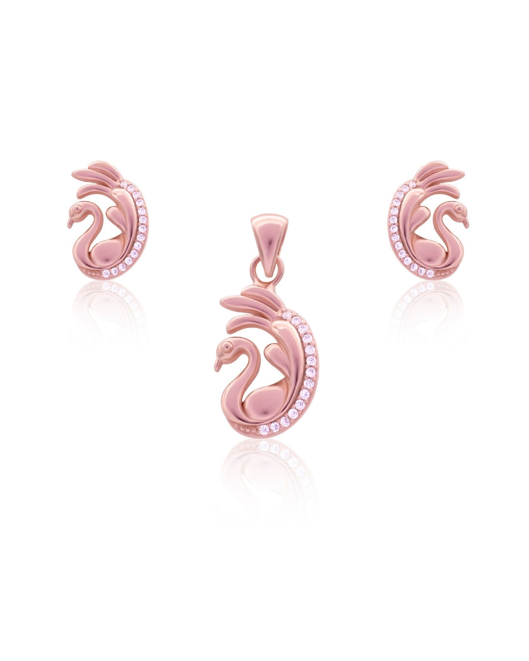 Silver Majestic Swan Rose Gold Pendant Set