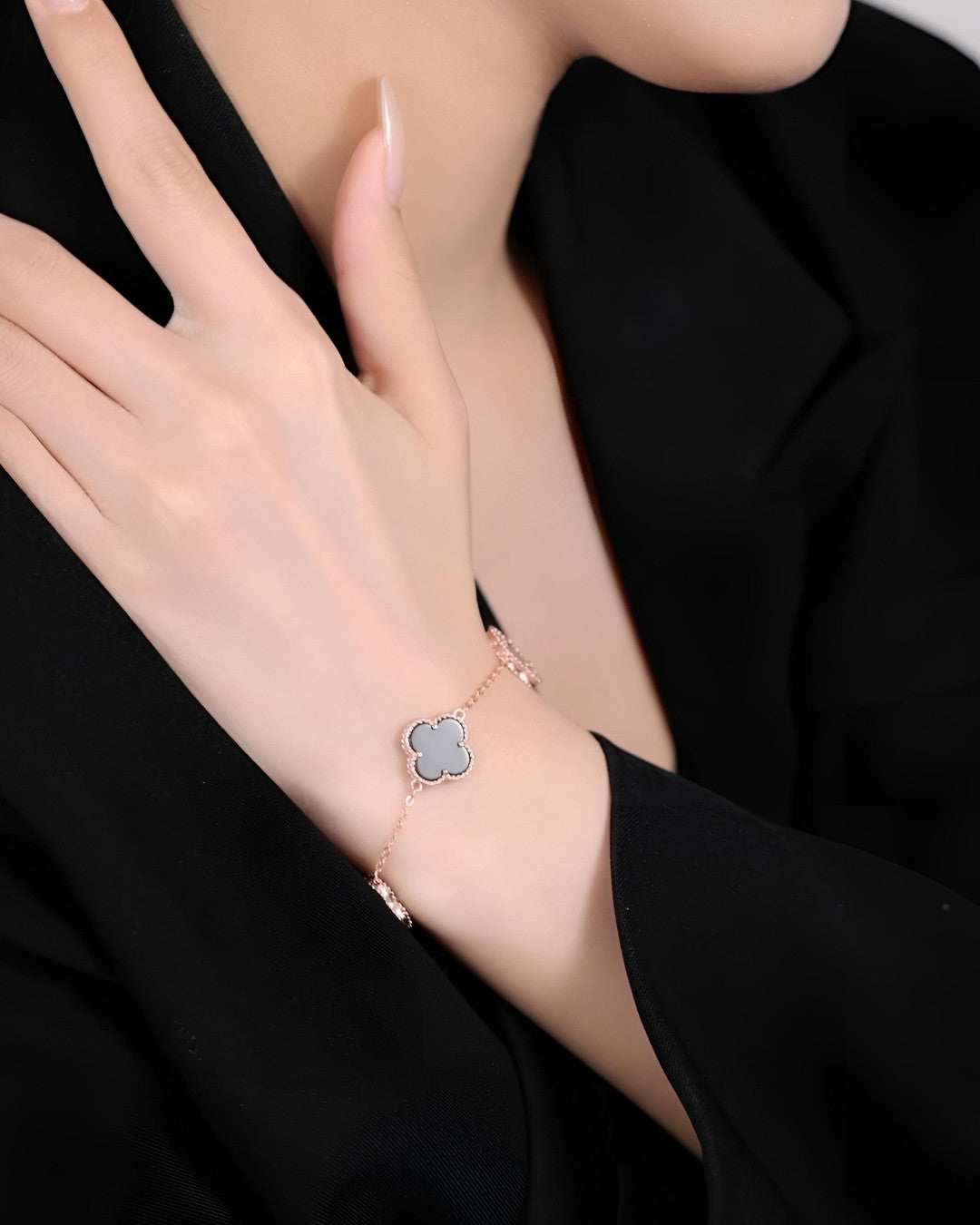 Silver Midnight Clover Bracelet