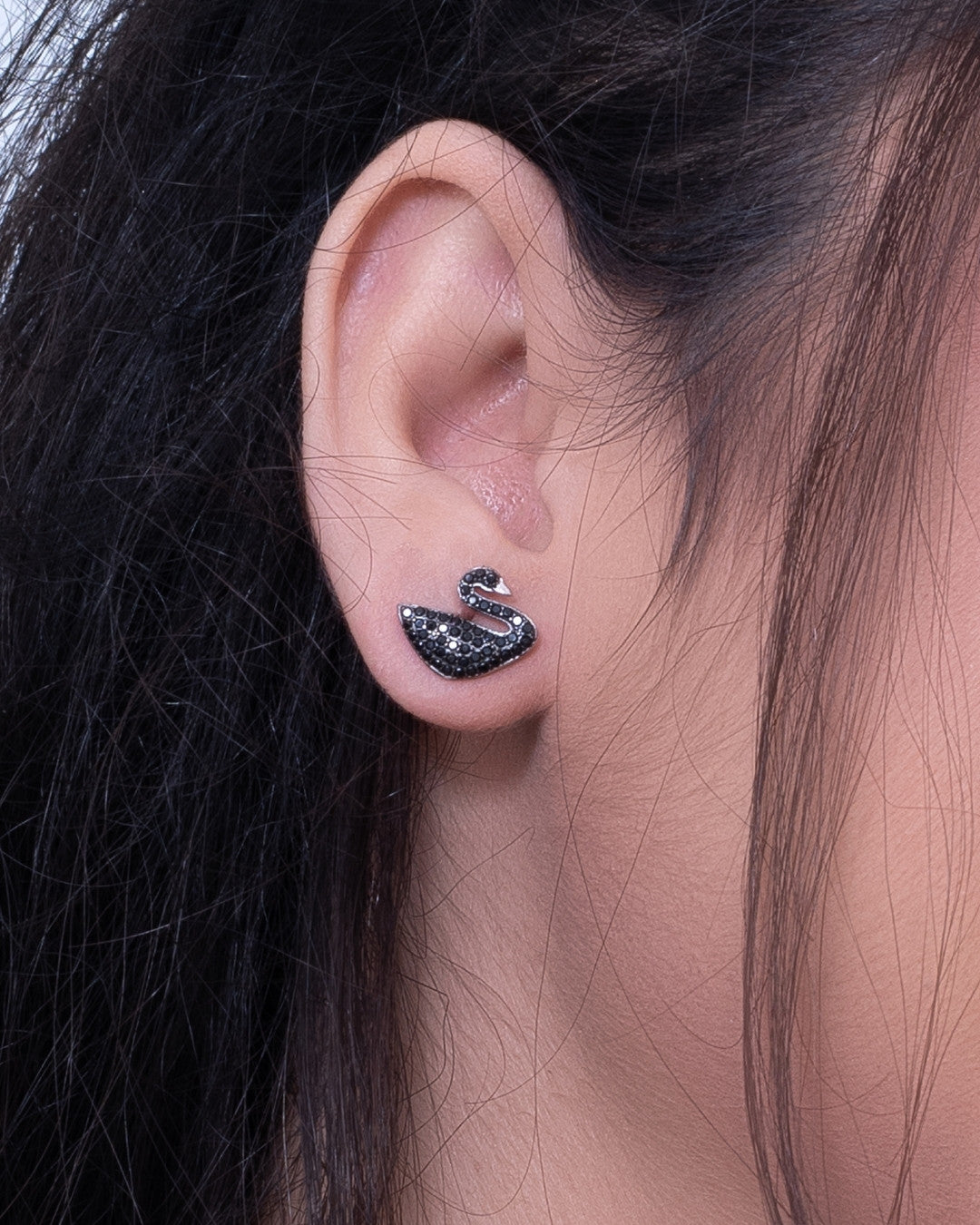 Silver Midnight Swan Earrings