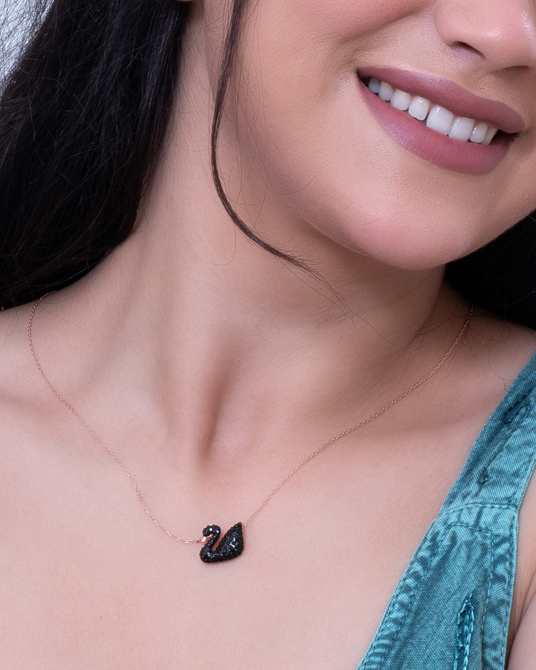 Silver Midnight Swan Elegance Pendant Necklace