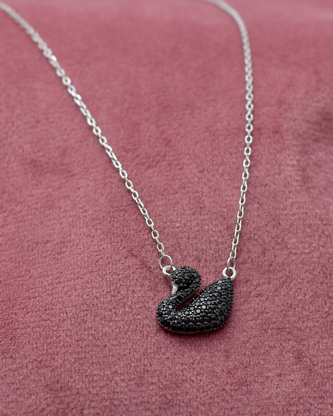 Silver Midnight Swan Elegance Pendant Necklace