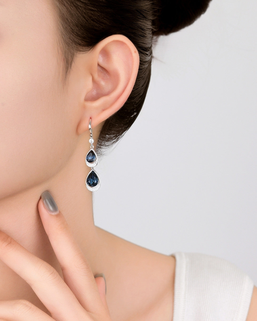 Silver Midnight Teardrop Dangle Earrings