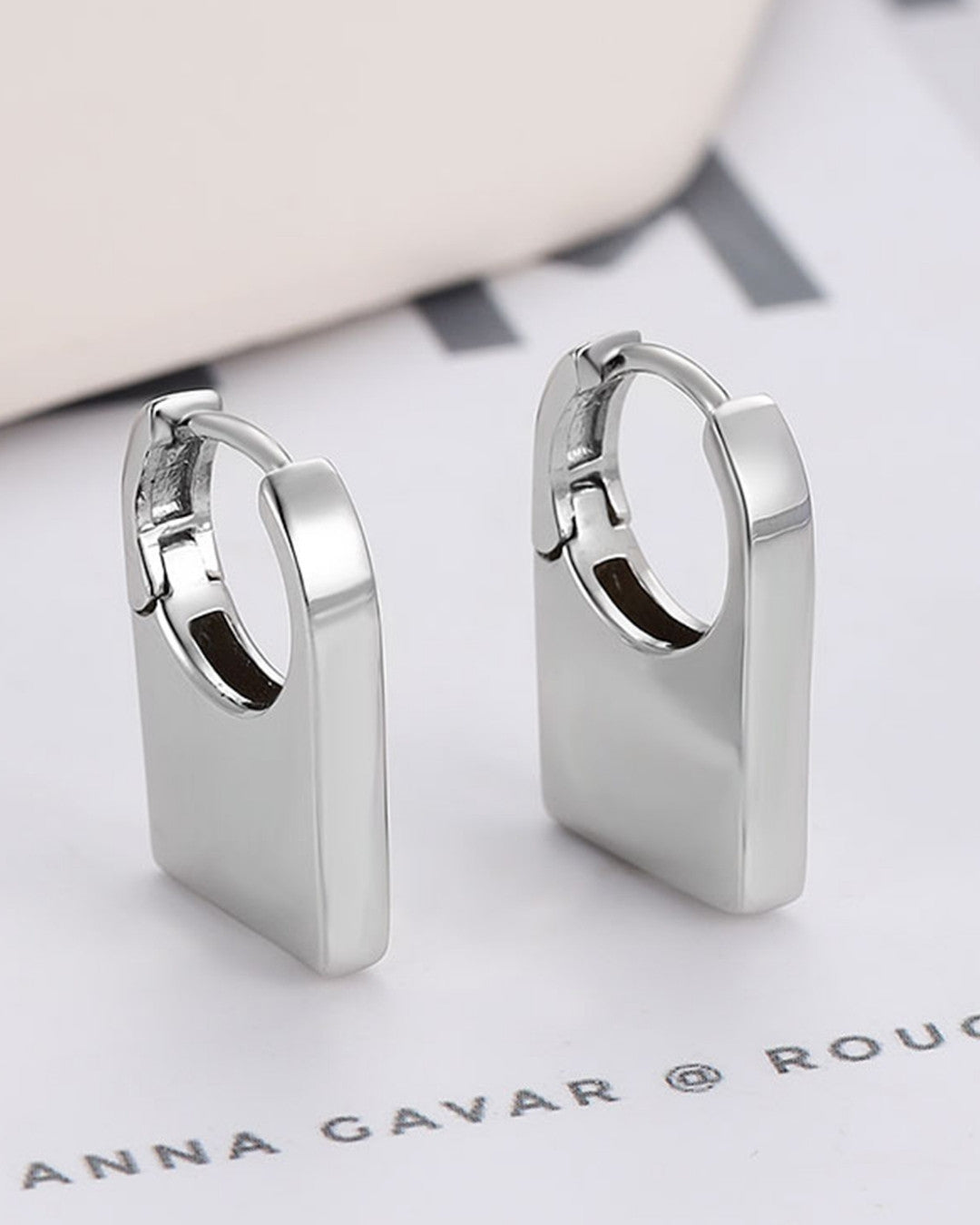 Silver Modern Chic Square Hoop Earrings