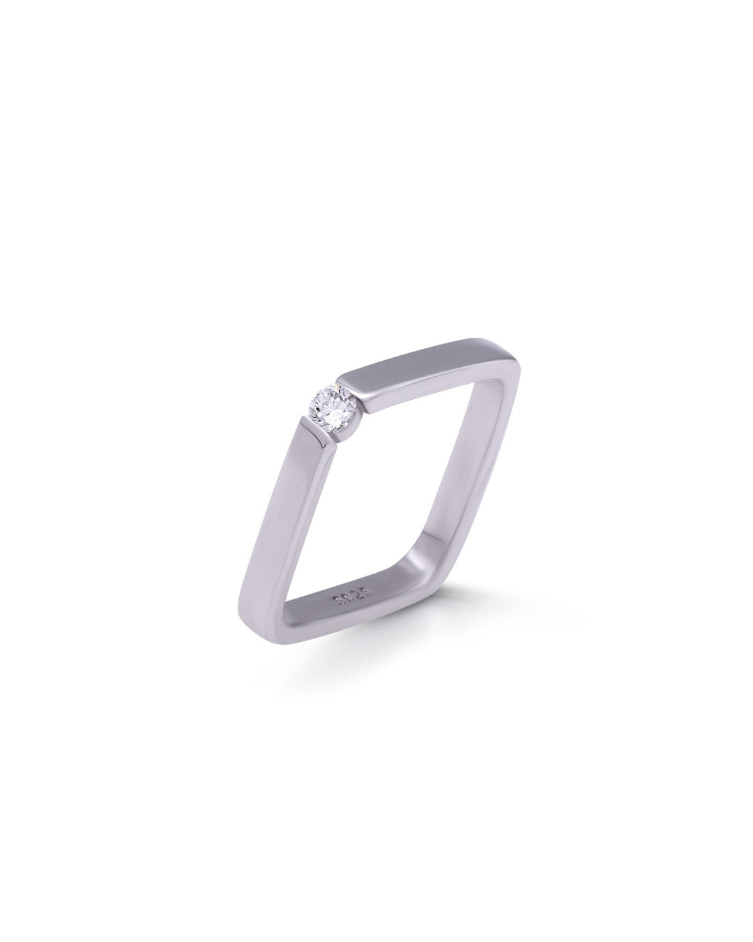Silver Modern Edge Diamond Square Ring