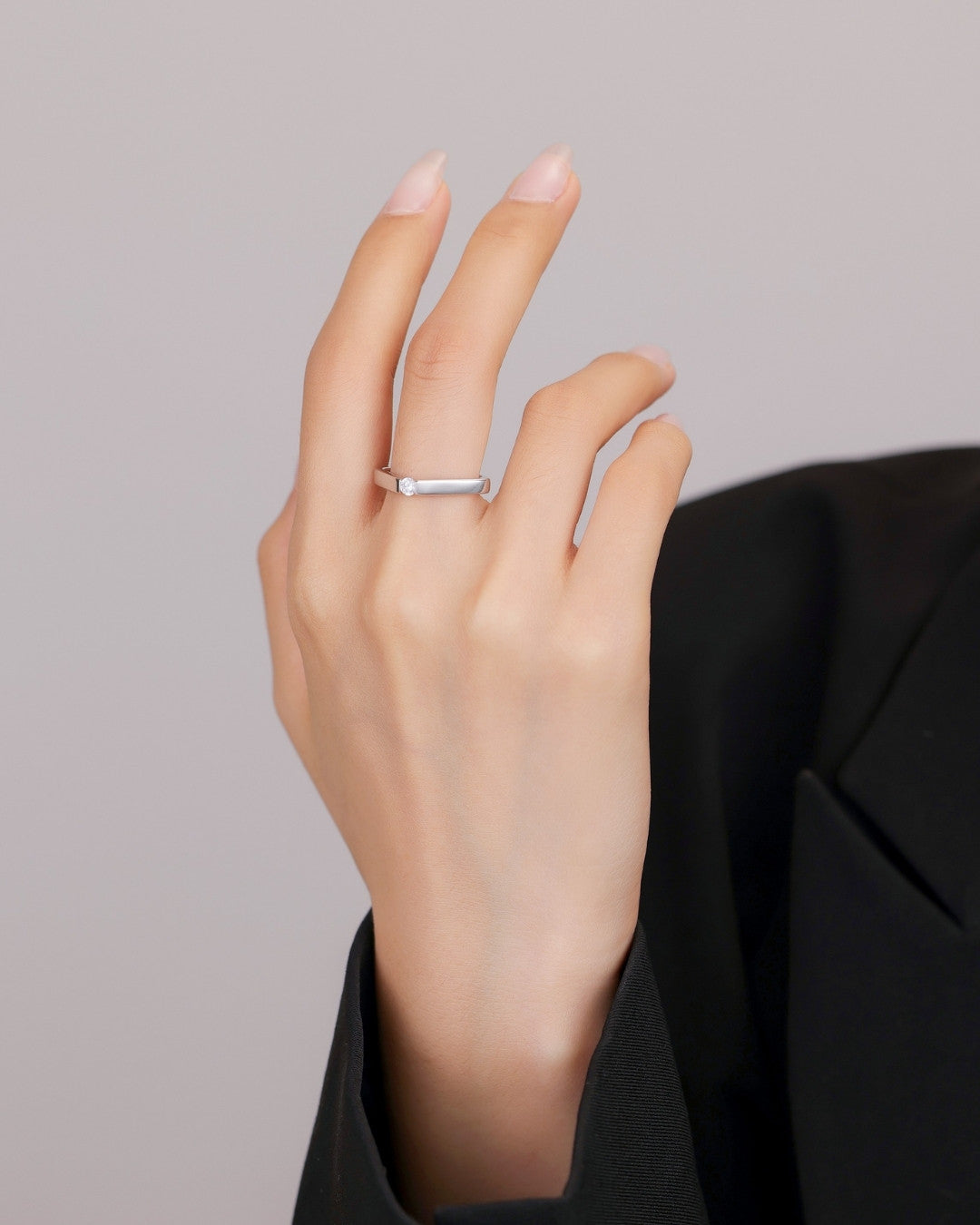 Silver Modern Edge Diamond Square Ring