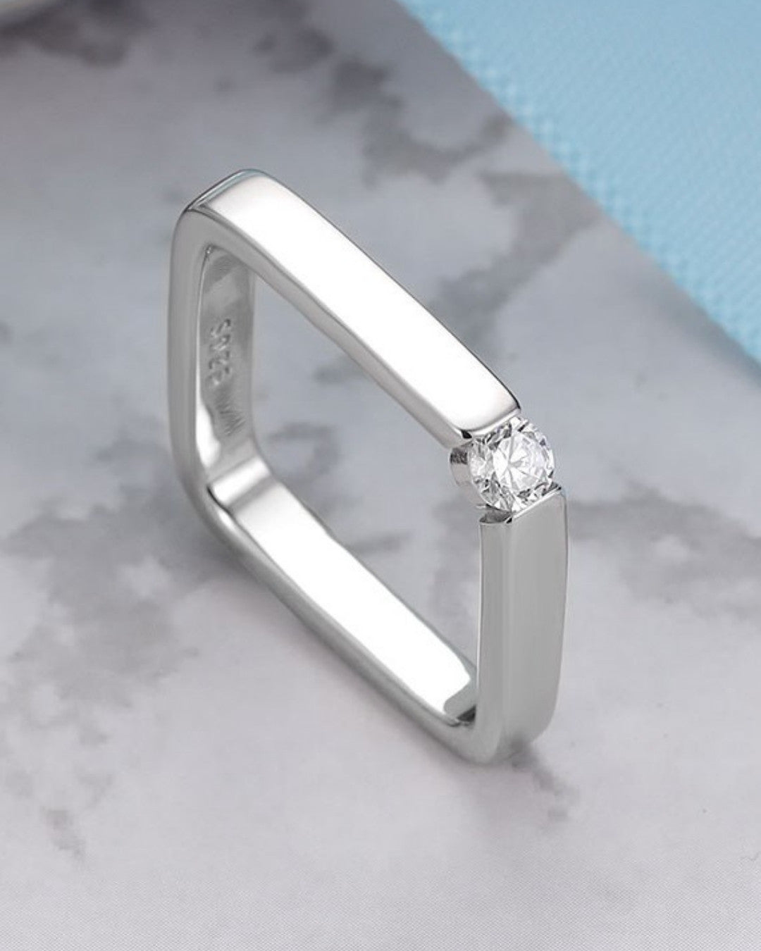 Silver Modern Edge Diamond Square Ring