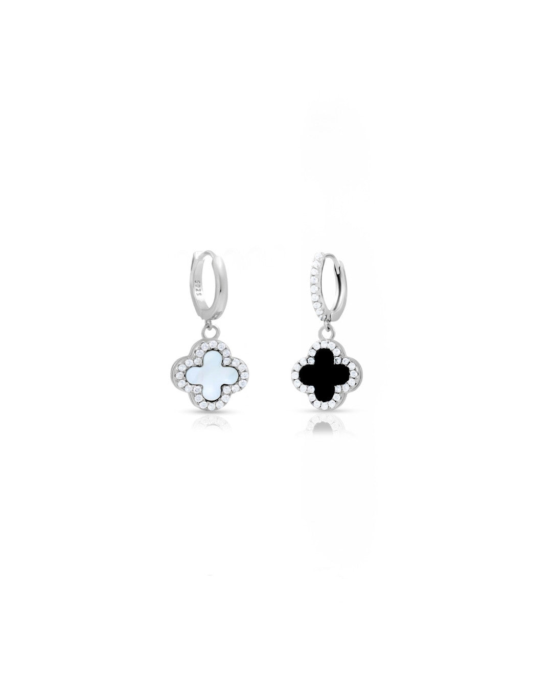 Silver Mystic Harmony Clover Hoop Earrings