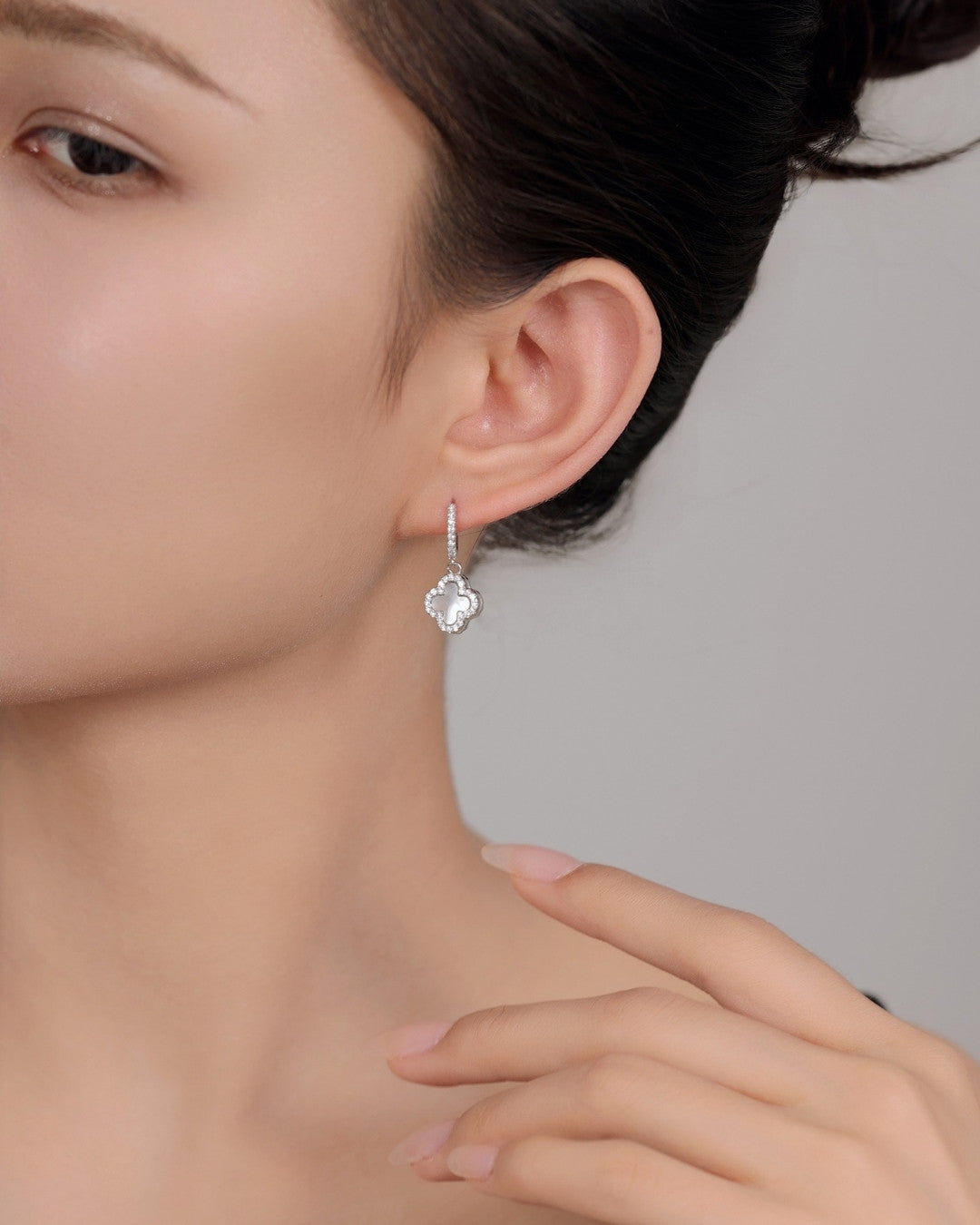 Silver Mystic Harmony Clover Hoop Earrings