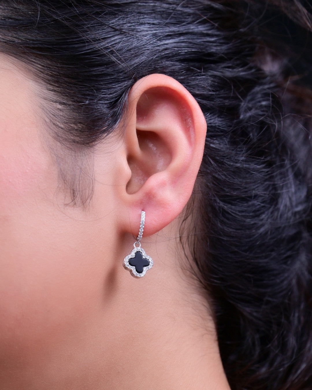 Silver Mystic Harmony Clover Hoop Earrings
