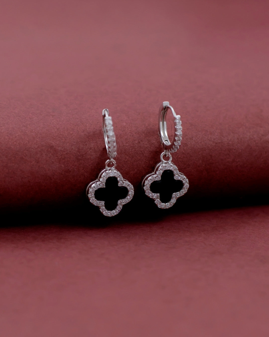 Silver Mystic Harmony Clover Hoop Earrings